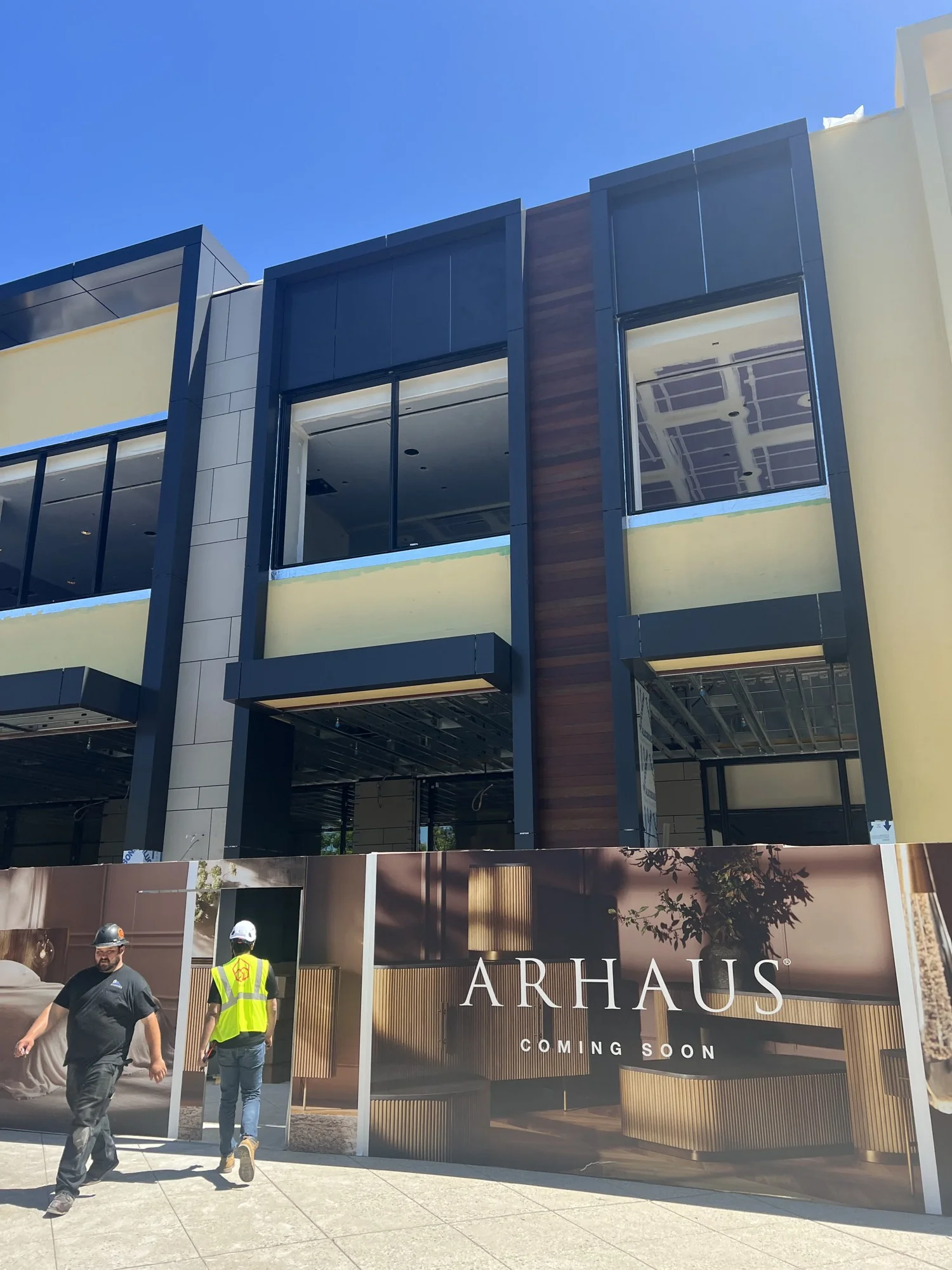 Commercial facade and window openings in progress