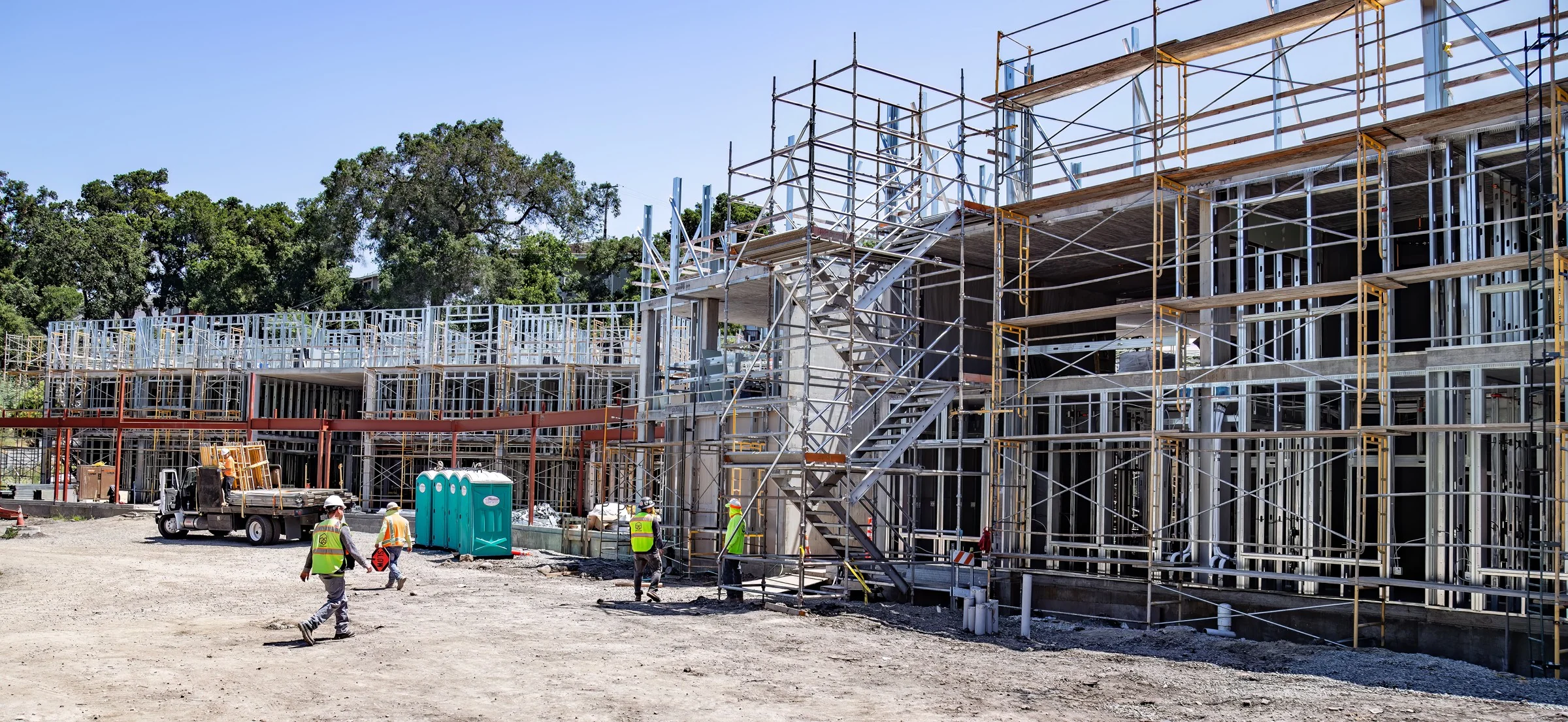 Steel framing on site